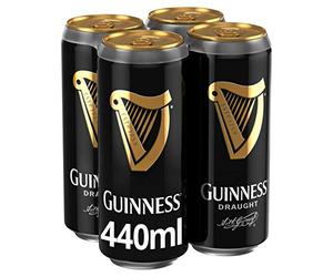 Guinness Draught Stout Beer | 4.1% vol | 4 x 440ml Cans | Iconic Stout | Rich Smooth Head & Sweetness of Malt Balanced with Hops | Ideal Served Chilled in a Guinness Beer Glass