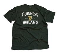 Guinness Dunkelgrün Baumwoll T-Shirt Tee Shirt Kurze Ärmel für Herren mit Ireland Inschrift und Harfe Design