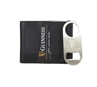 Guinness Leather Wallet Gift Set - RFID Secure, 6 Card Slots - with Round Stainless Steel Bottle Opener Keyring - Official Men’s Gift in Black Leather Wallet & Gift Box