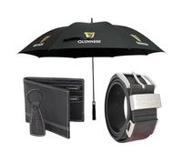 Guinness Official 3-Piece Gift Set for Men - Black Umbrella, Genuine Leather Adjustable Belt (S-XXL) & RFID Blocking Wallet with Key Fob - Premium Men’s Gift Fans & Collectors