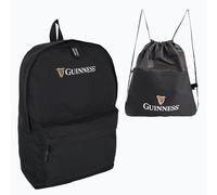 Guinness Official Backpack & Drawstring Bag Set | 15” Laptop Rucksack + Water-Resistant Gym Sack | Lightweight Black Bags for Work, School, Travel or Sports | Authentic Merchandise