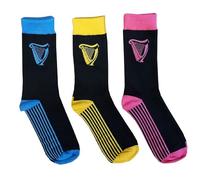 Guinness Official Harp Designed Set of 3 Socks, Blue, Yellow, Pink