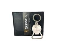 Guinness Official Leather Wallet Gift Set - RFID Secure, 6 Card Slots - with Stainless Steel Bottle Opener Keyring - Premium Black Leather - Men’s Gift Boxed