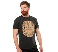 Guinness Official Merchandise Guinness Label Distressed Logo Print Black Premium Tee 100% Cotton Vintage Beer T-Shirt