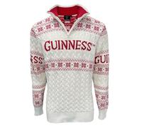 Guinness Quarter Zip Red/Cream Cable Knit Christmas Jumper (UK, Alpha, XXL, Regular, Regular)