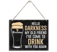 Guinness Rustic Hanging Wood Plaque - Hello Darkness My Old Friend, Man Cave & Home Bar Decor