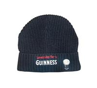 Guinness Smiling Pint Embroidered Ribbed Black Beanie Hat