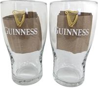 Guinness Tulip Pint Glass - Gold Sparkle Harp U.S Pub Edition - 16 Ounces - Set of 2