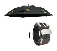 Guinness Umbrella & Leather Adjustable Belt - Official 2 Piece Bundle for Men | Premium Umbrella with Auto Open & Windproof Design + Adjustable Leather Belt (S-XXL) Official
