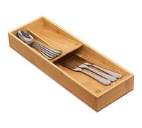 guiogc Bamboo Cutlery Tray, Drawer Organiser, Cutlery Tray, Utensil Holder for Spoons, Forks, Knives in Kitchen