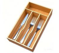 guiogc Bamboo Kitchen Drawer Silverware Organizer, 7 Inch Silverware Utensils Tray Holder for Small Drawer, Wood Caddy for Flatware Cutlery Knives 4-Slots