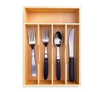 guiogc Bamboo Kitchen Drawer Silverware Organizer, 9 Inch Silverware Utensils Tray Holder for Small Drawer, Cutlery Tray, Wood Caddy for Flatware Cutlery Knives 5-Slots