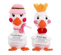 Guiqulai 2 Pack Goose Positive Crochet Animals with Encouraging Messages, Cute Handmade Emotional Crochet Office Desk Decor - Inspirational Gifts for Women(Yellow)