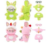 Guiqulai 2 Sets 17cm Plush Dolls Clothes, Dress Up Doll Clothing Set with Glasses, Faking Dinosaurs Style Outfit (No Doll)