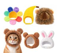 Guiqulai 5 Pack Cute Cat Costume Hats Dog Hats - Bear Rainbow Flower Rabbit Lion Cub Banana Funny Hat for Cats Dogs Small Pets Birthday Costume Accessories