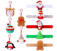 Guiqulai 5 Pcs Christmas Mini Plush Keychains with 5 Pcs Christmas Slap Bracelets Santa Claus Gingerbread Man Xmas Tree Penguin Snowman Stuffed Decoration