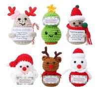 Guiqulai 6 Pcs Christmas Positive Crochet Doll with Positive Card Positive Crochet Figurines for Christmas Party Favors Indoor Desk Decor