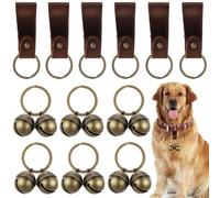 Guiqulai Dog Bells for Pet Tracking, 12PCS Extra Loud Dog and Cat Bells for Collar, Vintage Copper Collar Charms Pendant with 6 Leather Button Strap for Outdoor Safety, Pet Tracking