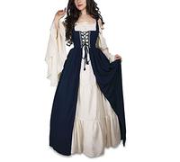 Guiran Womens Retro Renaissance Medieval Costume Dresses Fancy Evening Dress Blue 2XL