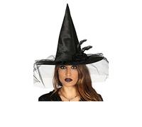 Guirca 13148 Witch Hat with Veil and Feathers for Adults, Black, One Size
