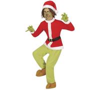 GUIRMA | Christmas Hater Fancy Dress Costume Children (7-9 Years) - Jacket, Belt, Hat, Gloves and Trousers - Elf Costumes for Christmas, New Year, Halloween and Carnival - Red and Green