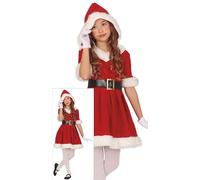 GUIRMA | Hooded Santa Girl Fancy Dress Costume Children (7-9 Years) - Dress, Hood and Belt - Christmas, New Year and Santa Parties Costumes - Ideal for Girls - Red