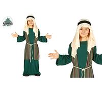 GUIRMA | Saint Joseph Shepherd Fancy Dress Costume Children (7-9 Years) - Waistcoat, Belt, Headpiece and Tunic - Christmas and New Year Costumes for Children's Parties and Celebrations - Green