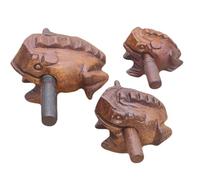 Guiros Percussion Instruments Wooden Frog wooden frog musical instrument 3 Pieces Set of 4 Inch Frog, 3 Inch Frog, and 2.25-2.75 Inch Frog Home Decor (Dark Brown)