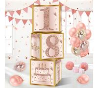 Guiruiy 3Pcs 18th Birthday Decorations Boxes for Girls Women, Pink Rose Gold 18th Birthday Balloons Boxes Party Supplies, Pink Eighteen Year Old Birthday Theme Cardboard Box Decor