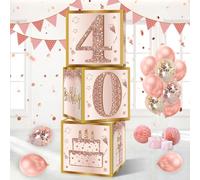 Guiruiy 3Pcs 40th Birthday Decorations Boxes for Women, Pink Rose Gold 40th Birthday Balloons Boxes Party Supplies, Pink Forty Year Old Bday Theme Cardboard Box Decor