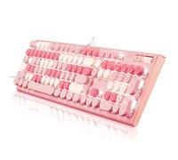 Guismous Pink Keyboard Wired, White Backlit, Cute, Mechanical, USB, Computer Keyboard with Number Pad, Foldable Stands, Windows, macOS, Linux Compatible
