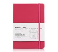 Guissi Classic Dotted Grid Bullet Notebook Journal Dot Hard Cover A5 Premium 80gsm Thick Acid-Free Paper with Fine Inner Pocket Faux Leather Office School Supplies 144 Pages Designed in Florence