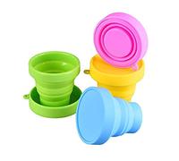 Guissi Collapsible Cup Compact Silicone, Reusable Food Grade Folding Mug with Lids, Expandable Retractable Drinking Set, Portable, Pocket Size for Outdoor Camping Travel and Hiking