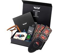 Guitar Accessories Pack of 5 Jacquard Woven Straps Pick Capotasto Tuner Cleaning Cloth Birthday Holiday Essential Gift Stage Rocker Stage Rocker (Red)