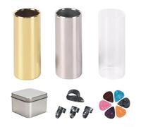 Guitar Accessory Pack Includes Smooth Acrylic Slide, Steel Slides, and Various Picks