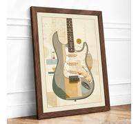 Guitar Anatomy Illustrated Vintage Framed Wall Art Print A4 (29.7×21cm) Walnut, Wall Decor for Living Room, Bedroom, Office & Home, Ready to Hang, Art Gift