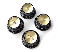 Guitar Anatomy - Left-Handed Top Hat Bell Reflector Knobs for Gibson & Epiphone | Volume & Tone Control | Black with Gold Accents (Full Set (2x Volume and 2x Tone))