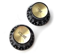 Guitar Anatomy - Left-Handed Top Hat Bell Reflector Knobs for Gibson & Epiphone | Volume & Tone Control | Black with Gold Accents (1X Volume and 1x Tone)