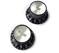 Guitar Anatomy Left Handed Top Hat Bell Reflector Knobs - Volume Tone Controls for Gibson & Epiphone - Black Silver (1x Volume & 1x Tone)