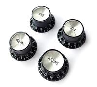 Guitar Anatomy Left Handed Top Hat Bell Reflector Knobs - Volume Tone Controls for Gibson & Epiphone - Black Silver (Full Set (2x Volume & 2x Tone))