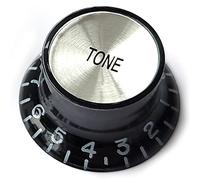 Guitar Anatomy Left Handed Top Hat Bell Reflector Knobs - Volume Tone Controls for Gibson & Epiphone - Black Silver (1x Tone)