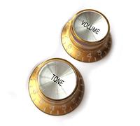 Guitar Anatomy Left Handed Top Hat Bell Reflector Knobs - Volume Tone Controls for Gibson & Epiphone - Gold Silver (1x Volume & 1x Tone)
