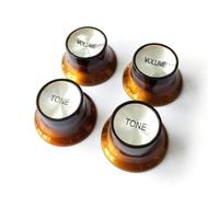 Guitar Anatomy Top Hat Bell Reflector Knobs - Volume Tone Controls for Gibson & Epiphone - Amber Silver (Full Set (2x Volume & 2x Tone))