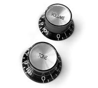Guitar Anatomy Top Hat Bell Reflector Knobs - Volume Tone Controls for Gibson & Epiphone - Black Silver (1x Volume & 1x Tone)
