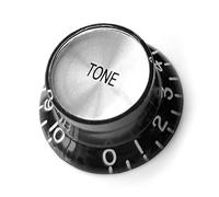 Guitar Anatomy Top Hat Bell Reflector Knobs - Volume Tone Controls for Gibson & Epiphone - Black Silver (1x Tone)