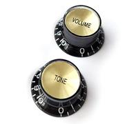 Guitar Anatomy - Top Hat Bell Reflector Knobs - Volume & Tone Controls for Gibson & Epiphone - Black with Gold Reflector (1x Volume And 1x Tone)