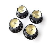 Guitar Anatomy - Top Hat Bell Reflector Knobs - Volume & Tone Controls for Gibson & Epiphone - Black with Gold Reflector (Full Set(2x Volume And 2x Tone))