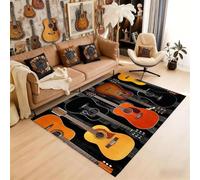 Guitar Area Rug - 160x230cm Music Themed Carpet, Non-Slip Washable Decorative Rugs Suitable for Living Room Entrance Laundry Room Indoor Living Room Bedroom Office Decoration, Easy To Care and Durable