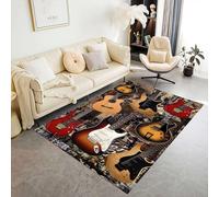 Guitar Area Rug, 70x140cm Vintage Red Brown Electric Guitar Printed Carpet, Soft and Comfortable Music Theme Home Decor Floor Mat, Washable No Shedding Dining Room Music Room Rugs