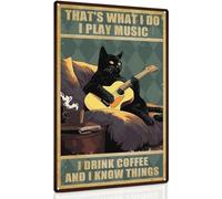 Guitar Art Black Cat Sign Thats - What I Do I Play Guitar and I Know Things 8x12 Inch Room Decoration (2492)
